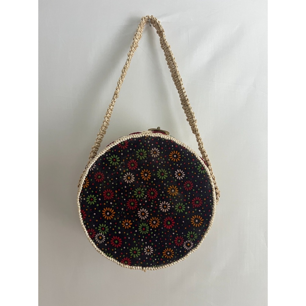 Vintage Basket Floral‎ Handbag Purse Woven Padded Brown Wicker
